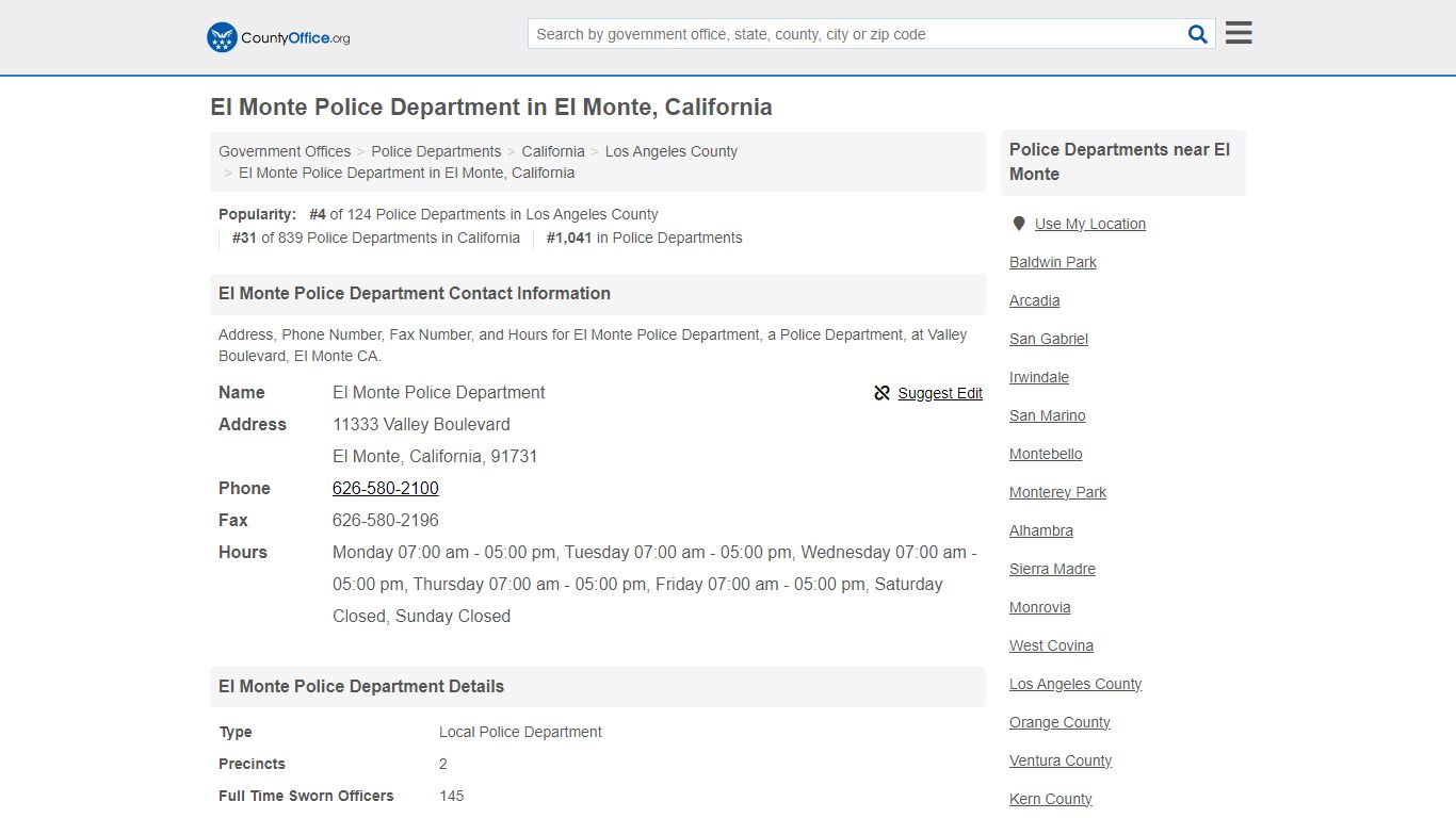 El Monte Police Department in El Monte, California - County Office